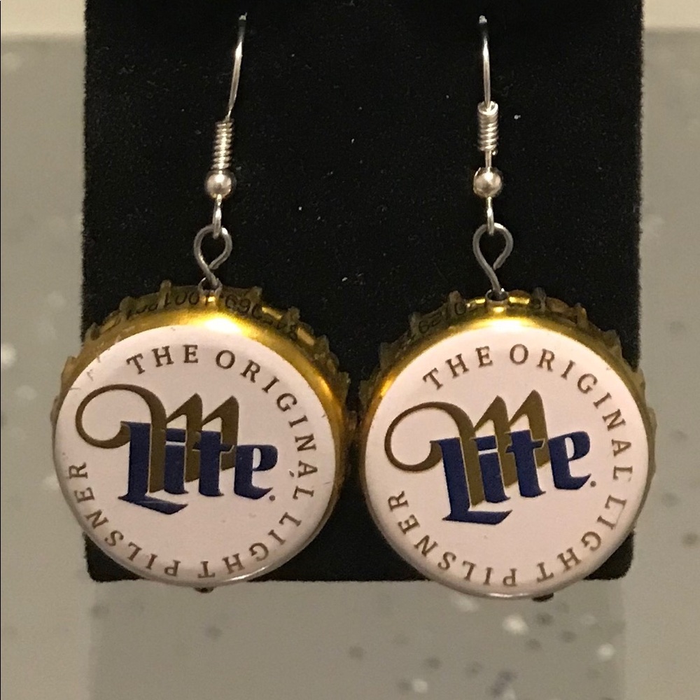 Miller lite bottle cap earrings!